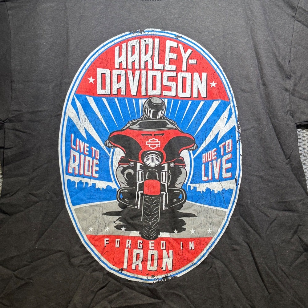 Harley Davidson Mens Large Black Graphic Tee Live to Ride Forged in Iron T-Shirt